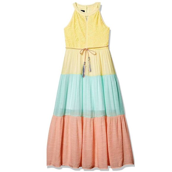 In Girl Dresses & Skirts - In Girl Women's Halter Neck Yellow Blue Pink Color Block Maxi Dress Size 12